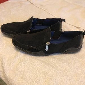 Adrienne Vittadini Black Suede Loafers.
